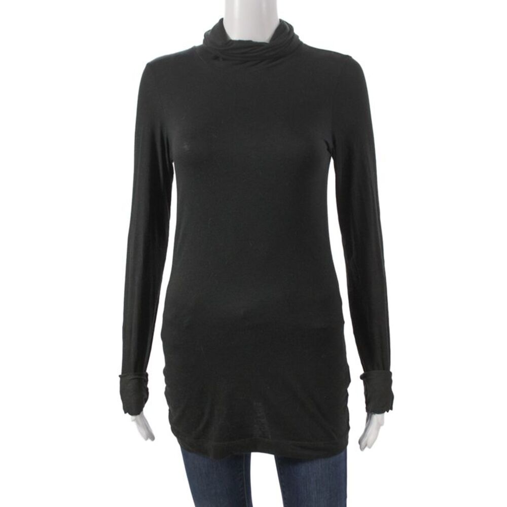 Theory Women Silk Mock Neck Tunic Long Sleeve Black Size M